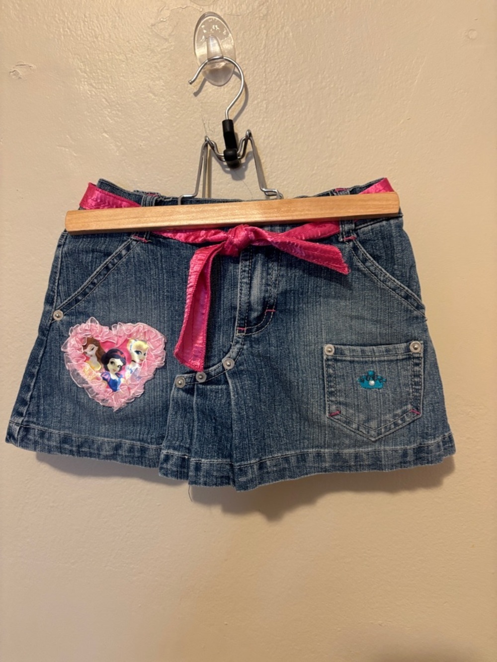 Prince Denim Skort with Pink Ribbon and Princess Heart Patch
